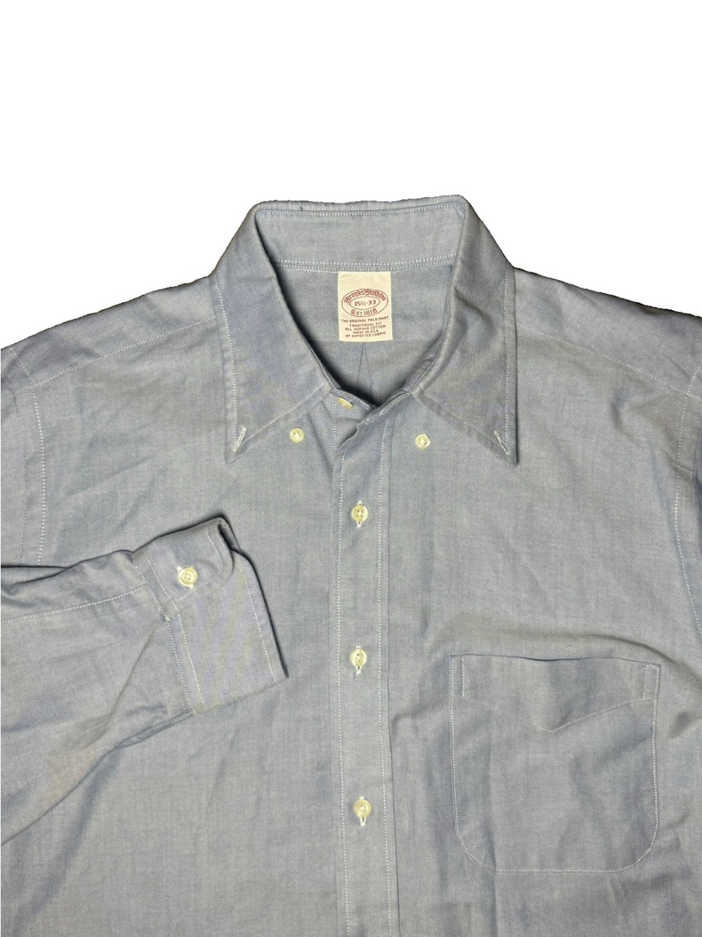 Brooks Brothers Original Mens 15.5/33 Supima Cotton Non-Iron Stretch Blue Shirt
